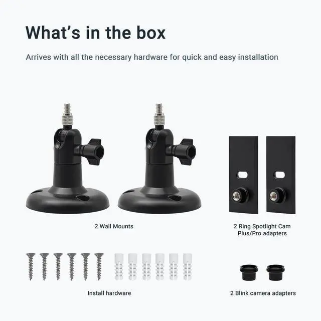 Alt view image 5 of 6 - Holicfun 360° Adjustable Indoor/Outdoor Security Camera Wall Mount - Universal 1/4"-20 Thread Mounting Bracket for Ring, Blink, Eufy, Google Nest, Arlo, Wyze & More - Black, 2-Pack