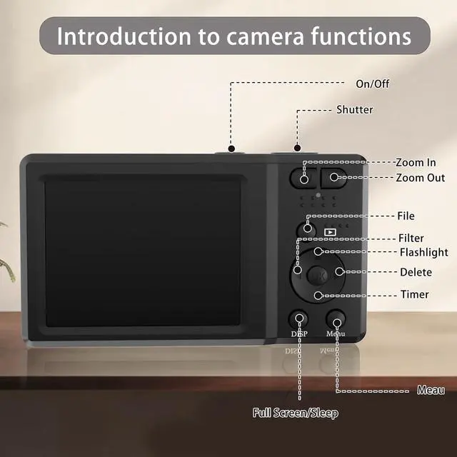 Alt view image 4 of 4 - 56MP FHD Digital Camera with 20X Digital Zoom & Autofocus, Anti-Shake Point and Shoot Camera for Kids Adults Beginners, Includes 32GB SD Card, Portable Compact for Travel