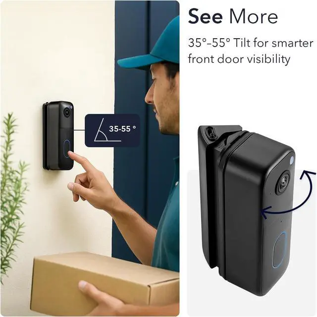 Alt view image 2 of 5 - Wasserstein Horizontal Adjustable Angle Mount & Wall Plate Compatible with Blink Video Doorbell (1st Gen & 2nd Gen) - 35° to 55° Adjustable Wedge Mount for Blink Doorbell Camera (Black)