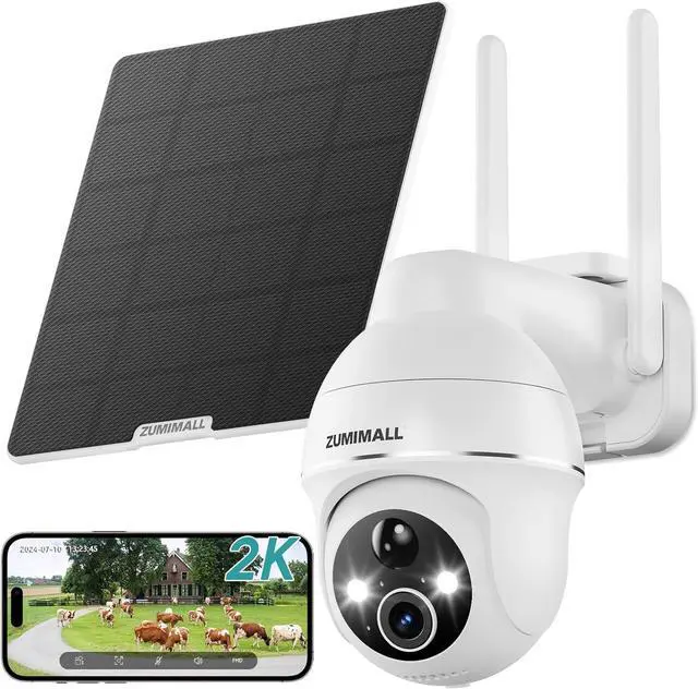 Main image of ZUMIMALL 4G LTE Cellular Security Camera, No WiFi Outdoor Camera Wireless, Solar Powered Off Grid Cameras, 360° Live View, 2K Color Night Vision, PIR Motion Sensor, 2 Way Talk, Built in SIM Card