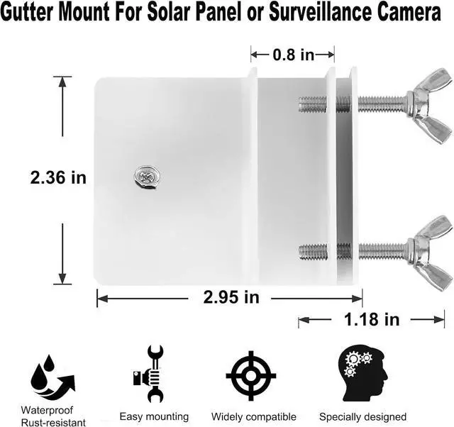 Alt view image 4 of 5 - Gutter Mount for Outdoor Security Camera, Solar Panel Adjustable 1/4" Screw Compatible with Arlo, Blink, Wyze, Eufy etc,. Weatherproof Corrosion-Resistant Design No-Drill Universal(White 2pack)