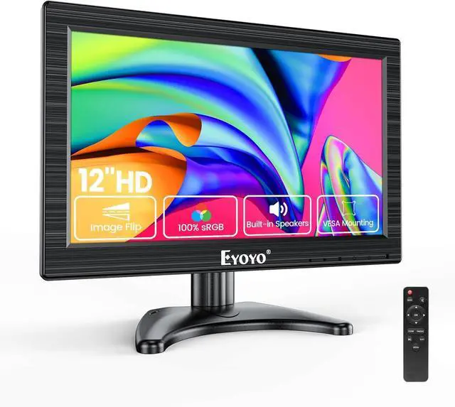 Main image of Eyoyo 12 Inch Monitor 1366x768 Small TV Monitor with HDMI VGA BNC AV Ports 16:9 Mini Display for Computer PC RasPi Laptop CCTV Security Analog Camera