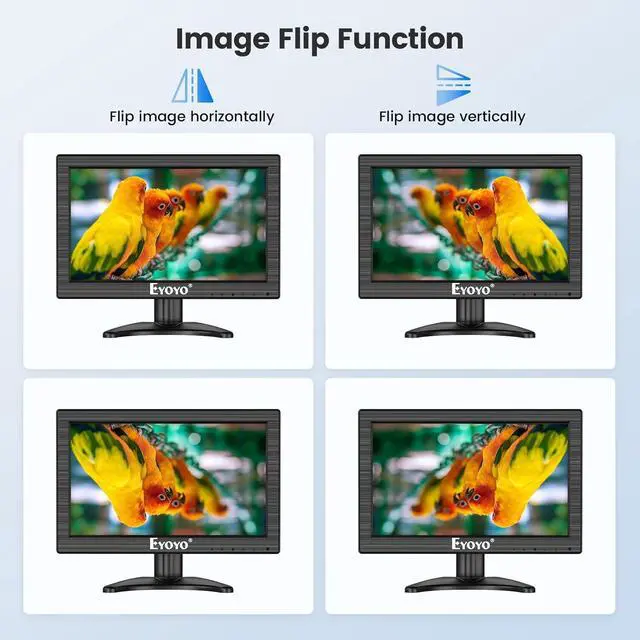 Alt view image 3 of 7 - Eyoyo 12 Inch Monitor 1366x768 Small TV Monitor with HDMI VGA BNC AV Ports 16:9 Mini Display for Computer PC RasPi Laptop CCTV Security Analog Camera