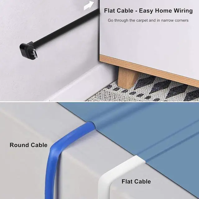 Alt view image 6 of 7 - 2-Pack 30ft Power Cable for Wyze Cam v4,Wyze Cam Pan v3,Wyze OG,Wyze Cam v3 Pro Security Cameras - 9m Long Flat Extension Micro USB Charging Cord with L-Shaped Short Adapter & 18W Fast Charger, Black