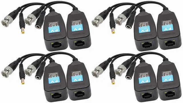 Main image of Video Balun RJ45 to BNC Transceiver Transmitter HD-CVI/TVI/AHD/CVBS with DC Power Connector for 1080P 3MP 4MP 5MP 8MP CCTV Security DVR Surveillance Camera System (4Pairs)