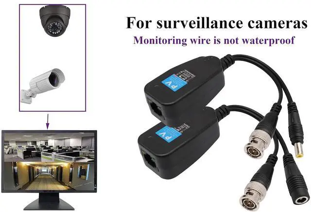 Alt view image 5 of 7 - Video Balun RJ45 to BNC Transceiver Transmitter HD-CVI/TVI/AHD/CVBS with DC Power Connector for 1080P 3MP 4MP 5MP 8MP CCTV Security DVR Surveillance Camera System (4Pairs)