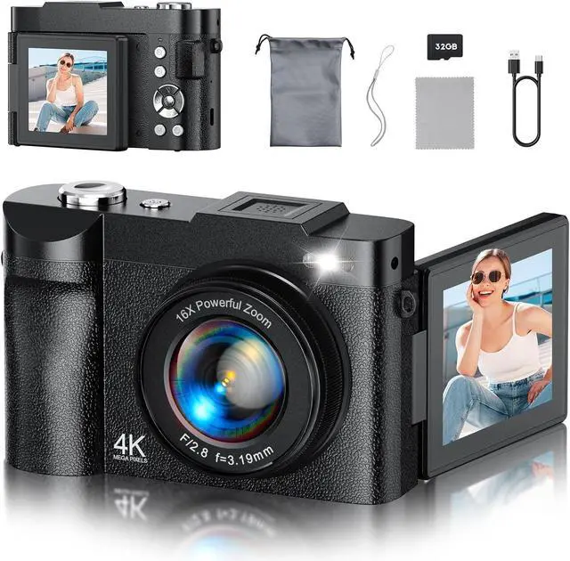 Main image of 4K Digital Camera for Photography, 50MP Vlogging Camera for YouTube, Compact Cameras with 2.8" 180° Flip Screen, 16X Digital Zoom, Point and Shoot Camera with 32GB SD for Beginners, Travel, Family