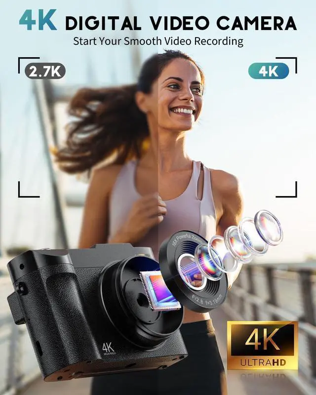 Alt view image 2 of 7 - 4K Digital Camera for Photography, 50MP Vlogging Camera for YouTube, Compact Cameras with 2.8" 180° Flip Screen, 16X Digital Zoom, Point and Shoot Camera with 32GB SD for Beginners, Travel, Family