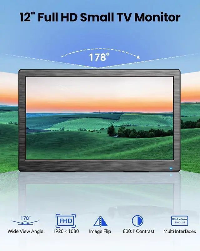 Alt view image 2 of 7 - Eyoyo CCTV Monitor 12 Inch Small Computer Monitors 1920x1080P Mini LED Display with HDMI VGA AV BNC USB Ports IPS Screen Security Monitor Built in Speaker for Home Office