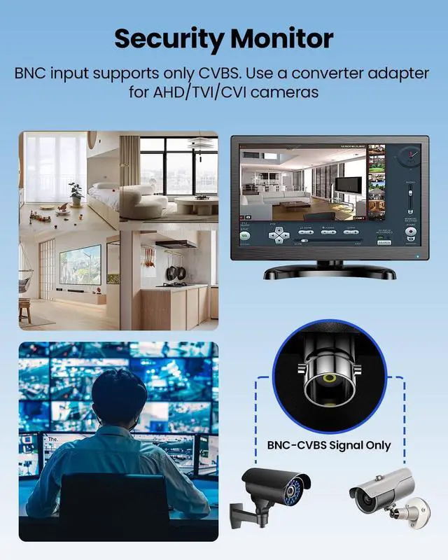 Alt view image 5 of 7 - Eyoyo CCTV Monitor 12 Inch Small Computer Monitors 1920x1080P Mini LED Display with HDMI VGA AV BNC USB Ports IPS Screen Security Monitor Built in Speaker for Home Office