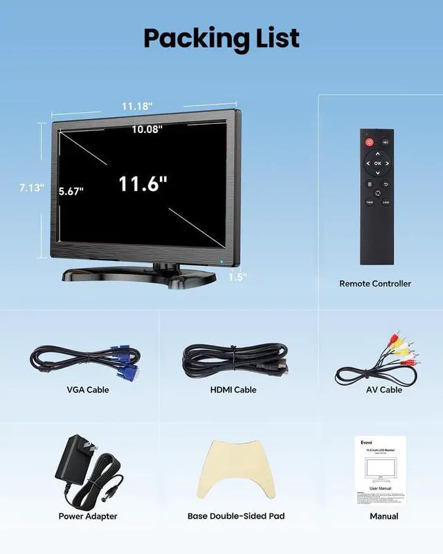 Alt view image 6 of 7 - Eyoyo CCTV Monitor 12 Inch Small Computer Monitors 1920x1080P Mini LED Display with HDMI VGA AV BNC USB Ports IPS Screen Security Monitor Built in Speaker for Home Office