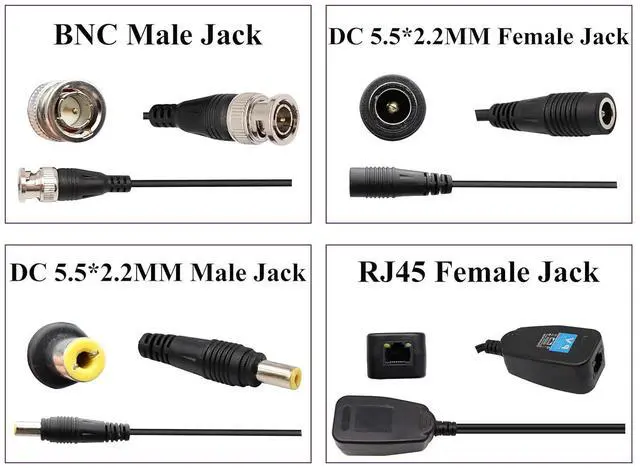 Alt view image 6 of 7 - Video Balun RJ45 to BNC Transceiver Transmitter HD-CVI/TVI/AHD/CVBS with DC Power Connector for 1080P 3MP 4MP 5MP 8MP CCTV Security DVR Surveillance Camera System (4Pairs)
