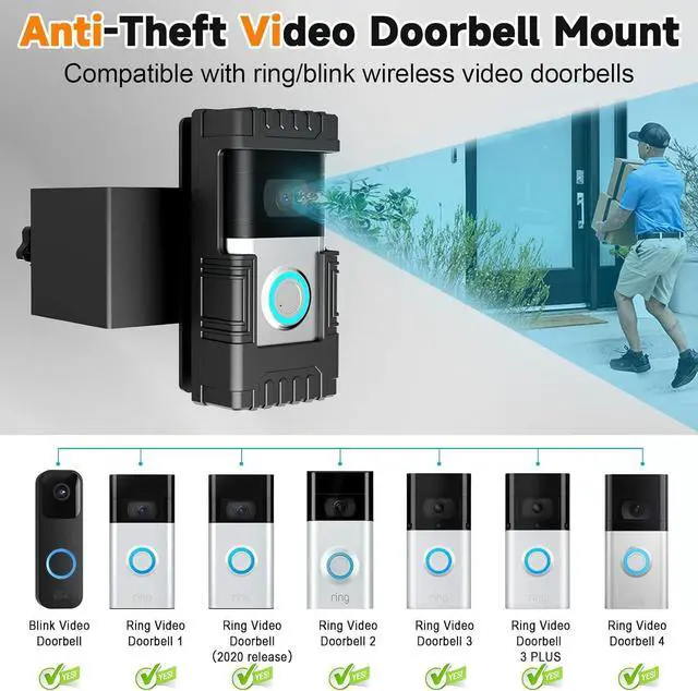 Alt view image 2 of 7 - Anti-Theft Doorbell Mount Compatible with Ring/Blink, No-Drill Camera Holder, Adjustable Mounting Bracket Accessories, for Doorbell 1/2/3/4/3Plus/2020 2023 2024 Release/Pro/Pro 2