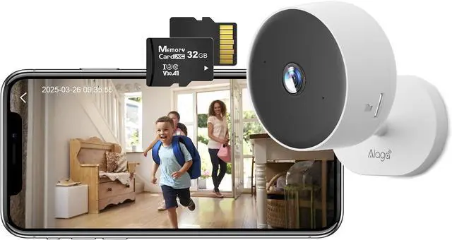 Main image of Alaga WiFi Indoor Security Camera, Baby Monitor, AI Motion Detection, 2 Way Audio, Night Vision, Cloud and SD Card Storage, Compatible with Alexa and Google Assistant, with 32G TF Card