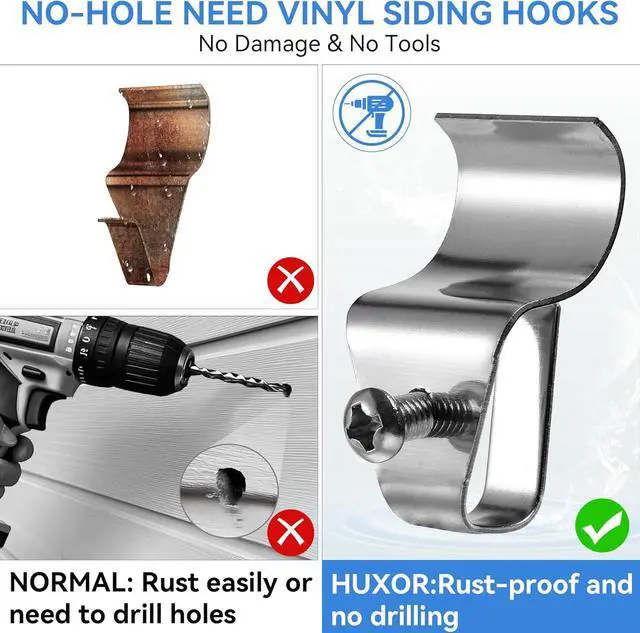 Alt view image 3 of 7 - Vinyl Siding Clips Hooks, No-Hole Needed Siding Hangers for Outdoor Mounted Blink, Arlo, Ring Home Security Cameras (40 Pack), Stainless Steel