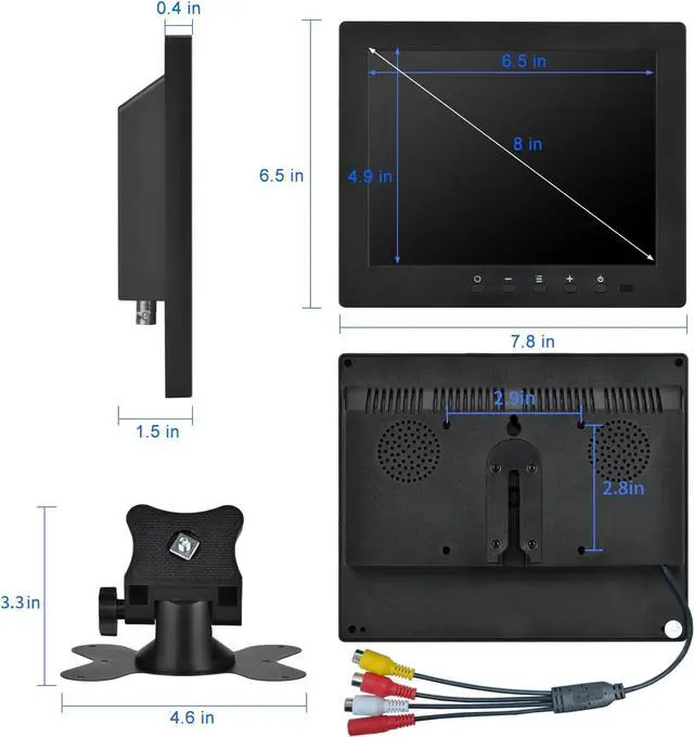 Alt view image 6 of 6 - 8 inch LCD Security Monitor & Displays,Built-in Dual Speakers Portable Monitor,800 * 600 Resolution,BNC/AV Input,Suitable for CCTV TV CCD DVD