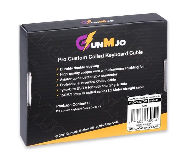 Alt view image 7 of 7 - GUNMJO Pro Custom Coiled USB C Cable for Gaming Keyboard, Double-Sleeved Mechanical Keyboard Cable with Detachable Metal Aviator, 1.5M USB-C to USB-A, Nebula Color