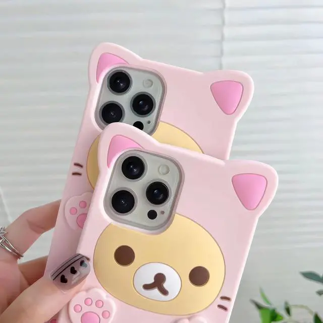 Alt view image 2 of 7 - 3D Cute Cartoon Bear Phone Case for iPhone 14 Pro Max - Fashionable and Stylish - Funny Pink Bear Design - Soft TPU Protective Case - Kawaii Silicone Cover for Women, Girls, and Kids
