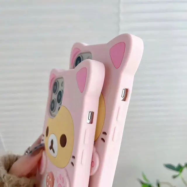 Alt view image 3 of 7 - 3D Cute Cartoon Bear Phone Case for iPhone 14 Pro Max - Fashionable and Stylish - Funny Pink Bear Design - Soft TPU Protective Case - Kawaii Silicone Cover for Women, Girls, and Kids