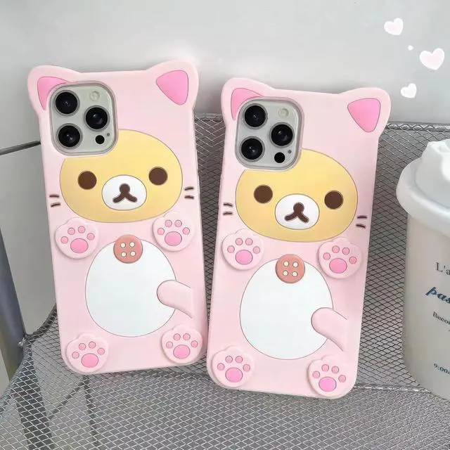Alt view image 6 of 7 - 3D Cute Cartoon Bear Phone Case for iPhone 14 Pro Max - Fashionable and Stylish - Funny Pink Bear Design - Soft TPU Protective Case - Kawaii Silicone Cover for Women, Girls, and Kids
