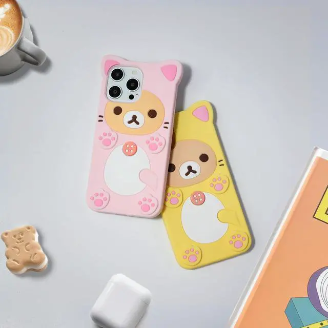 Alt view image 7 of 7 - 3D Cute Cartoon Bear Phone Case for iPhone 14 Pro Max - Fashionable and Stylish - Funny Pink Bear Design - Soft TPU Protective Case - Kawaii Silicone Cover for Women, Girls, and Kids