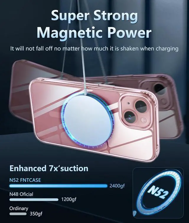 Alt view image 3 of 6 - FNTCASE for iPhone 15 Case: for iPhone 14 & iPhone 13 Case | Support Magnetic Charging Military Grade Drop Protection Anti Yellowing | Rugged Shockproof Protective Phone Cover - 6.1 inch (F-Pink)