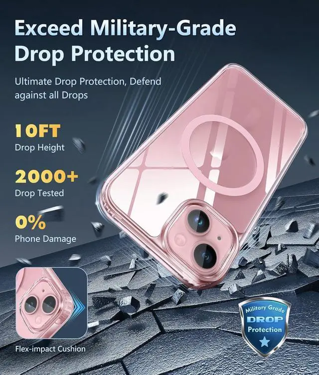 Alt view image 4 of 6 - FNTCASE for iPhone 15 Case: for iPhone 14 & iPhone 13 Case | Support Magnetic Charging Military Grade Drop Protection Anti Yellowing | Rugged Shockproof Protective Phone Cover - 6.1 inch (F-Pink)