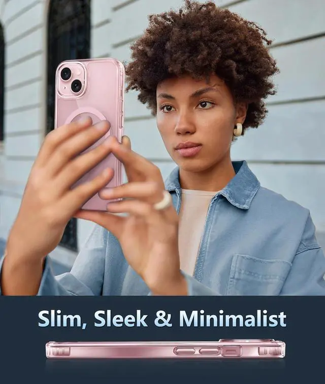 Alt view image 6 of 6 - FNTCASE for iPhone 15 Case: for iPhone 14 & iPhone 13 Case | Support Magnetic Charging Military Grade Drop Protection Anti Yellowing | Rugged Shockproof Protective Phone Cover - 6.1 inch (F-Pink)