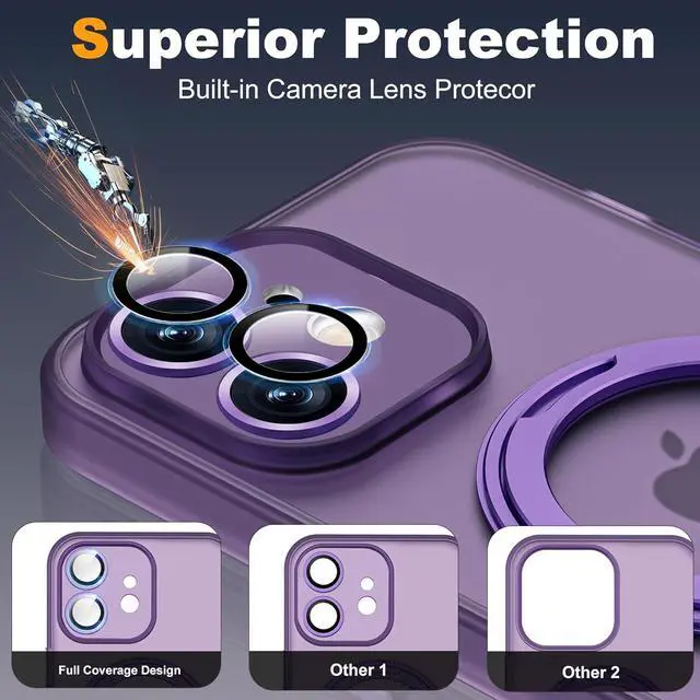 Alt view image 3 of 7 - Compatible with iPhone 11 Case 6.1"[Full Camera Lens Protection][Compatible with Mag-Safe][360°Rotatable Magnetic Ring Stand] Translucent Protective Case for iPhone 11,Purple