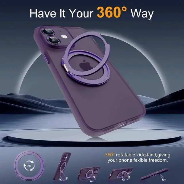 Alt view image 2 of 7 - Compatible with iPhone 11 Case 6.1"[Full Camera Lens Protection][Compatible with Mag-Safe][360°Rotatable Magnetic Ring Stand] Translucent Protective Case for iPhone 11,Purple