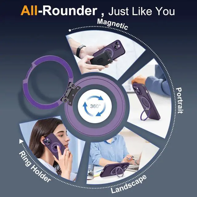 Alt view image 4 of 7 - Compatible with iPhone 11 Case 6.1"[Full Camera Lens Protection][Compatible with Mag-Safe][360°Rotatable Magnetic Ring Stand] Translucent Protective Case for iPhone 11,Purple