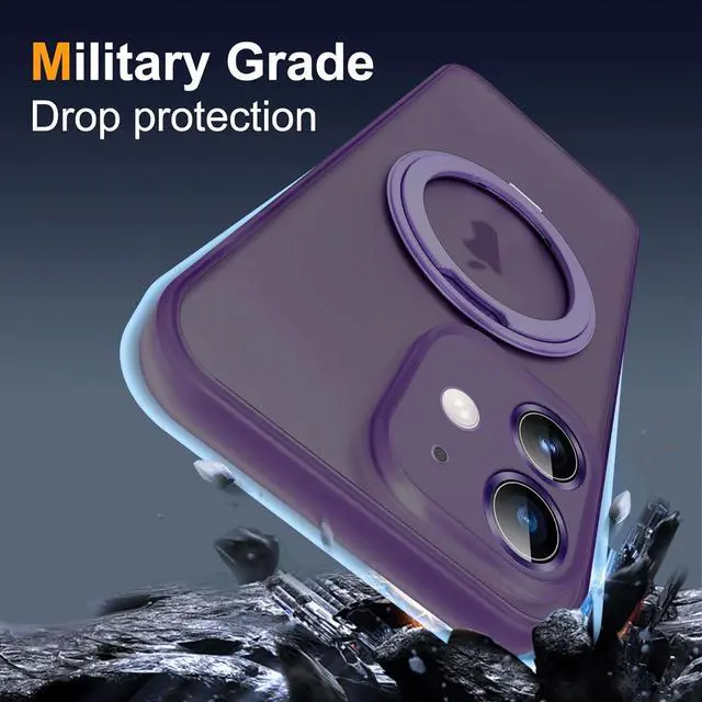 Alt view image 7 of 7 - Compatible with iPhone 11 Case 6.1"[Full Camera Lens Protection][Compatible with Mag-Safe][360°Rotatable Magnetic Ring Stand] Translucent Protective Case for iPhone 11,Purple