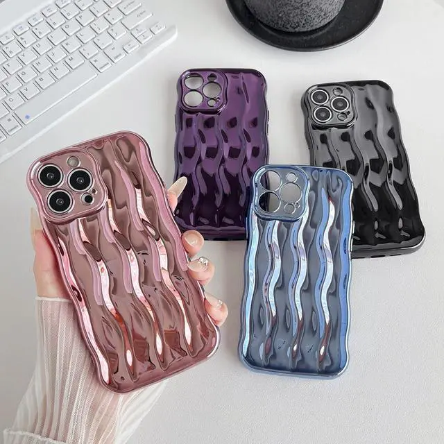 Alt view image 2 of 6 - Caseative for iPhone 13 Pro Max Case,Water Ripple Pattern Curly Wave Frame Soft Phone Case (Light Pink)