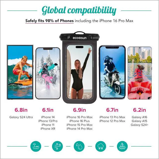 Alt view image 4 of 6 - Eco Sun Waterproof Phone Pouch (2-Pack)  Designed in Hawaii  Case Fits All iPhones (incl. 16 Pro Max), Samsung Galaxy S24 Ultra & More