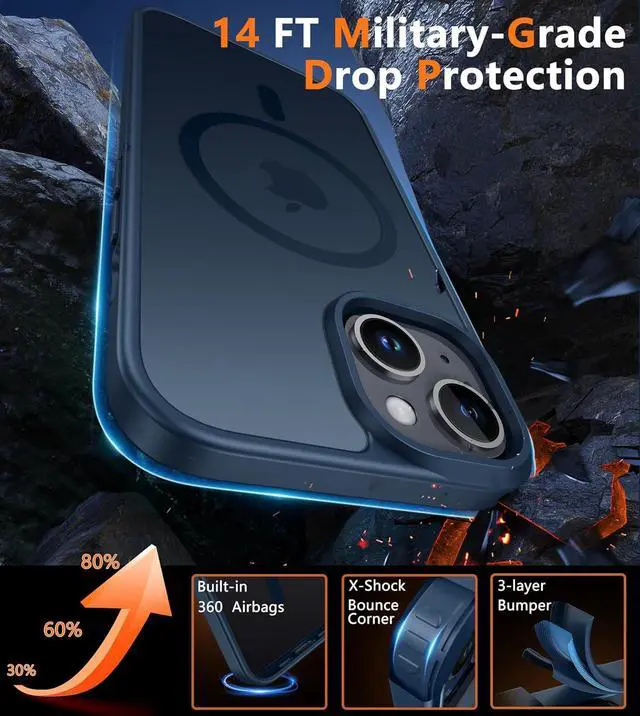 Alt view image 6 of 7 - FNTCASE for iPhone 13/14 Phone Case: iPhone 16e Case Magnetic Translucent Matte Back Cover Metal Button Military Grade Protection Shockproof Shell Full Body Protective Slim Cell Phonecase