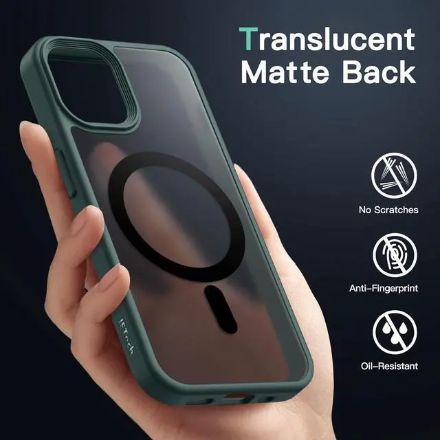 Alt view image 4 of 6 - JETech Magnetic Case for iPhone 12/12 Pro 6.1-Inch Compatible with MagSafe, Translucent Matte Back Slim Shockproof Phone Cover (Dark Green)