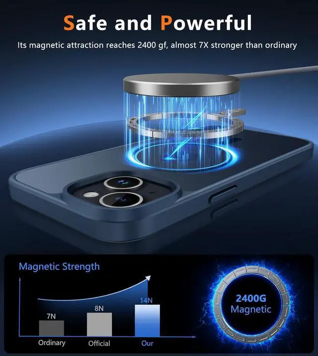 Alt view image 3 of 7 - FNTCASE for iPhone 13/14 Phone Case: iPhone 16e Case Magnetic Translucent Matte Back Cover Metal Button Military Grade Protection Shockproof Shell Full Body Protective Slim Cell Phonecase