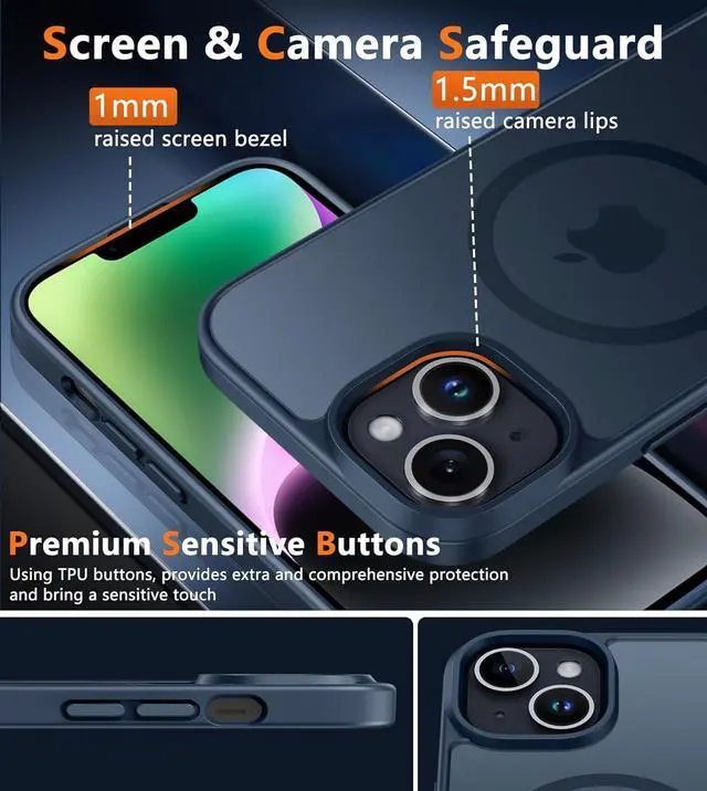 Alt view image 5 of 7 - FNTCASE for iPhone 13/14 Phone Case: iPhone 16e Case Magnetic Translucent Matte Back Cover Metal Button Military Grade Protection Shockproof Shell Full Body Protective Slim Cell Phonecase