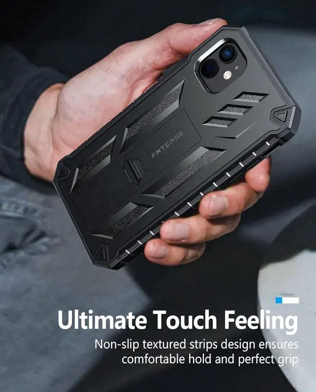 Alt view image 6 of 7 - FNTCASE for iPhone 11 Phone Case: for iPhone XR case with Kickstand Shockproof Military Grade Protective Cover - Dual Layer Full Protection Sturdy Matte Textured Drop Proof - 6.1 Inch Black