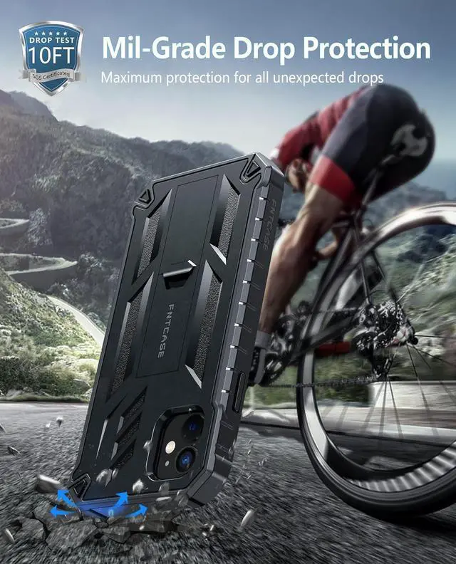 Alt view image 3 of 7 - FNTCASE for iPhone 11 Phone Case: for iPhone XR case with Kickstand Shockproof Military Grade Protective Cover - Dual Layer Full Protection Sturdy Matte Textured Drop Proof - 6.1 Inch Black