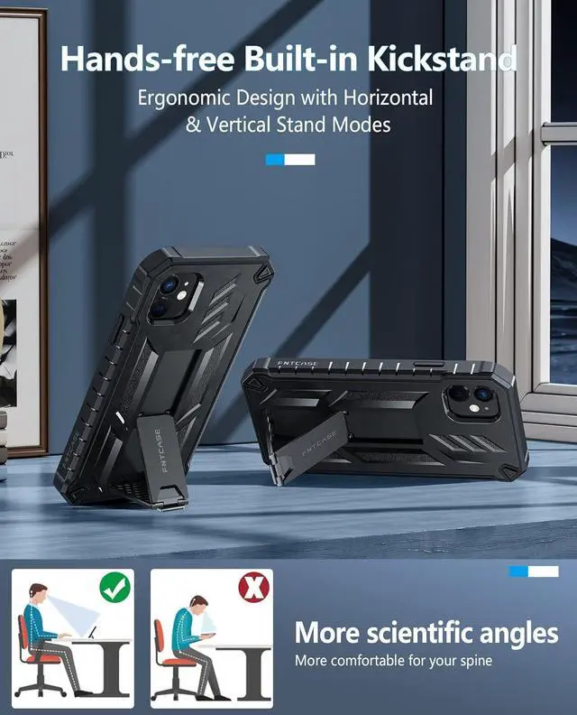 Alt view image 5 of 7 - FNTCASE for iPhone 11 Phone Case: for iPhone XR case with Kickstand Shockproof Military Grade Protective Cover - Dual Layer Full Protection Sturdy Matte Textured Drop Proof - 6.1 Inch Black