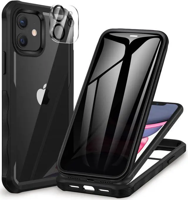 Main image of CENHUFO Privacy for iPhone 11 Case, Full Body Phone Case with Built-in 9H Tempered Glass Privacy Screen Protector and Camera Lens Protector, Anti Peep Spy Shockproof Bumper Clear Cover - Black