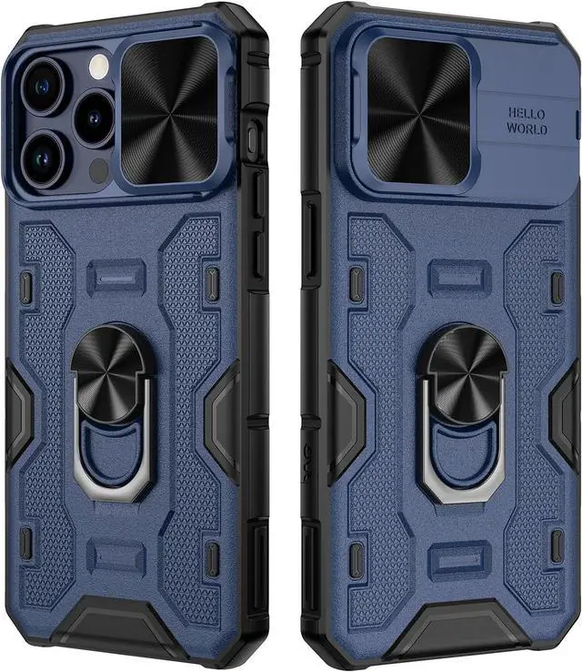 Main image of VEGO Kickstand Case for iPhone 15 ProMax, with Slide Camera Cover & Built-in 360° Rotate Ring Stand Magnetic Shockproof Cover for iPhone 15 Pro Max 6.7" 2023 - Blue