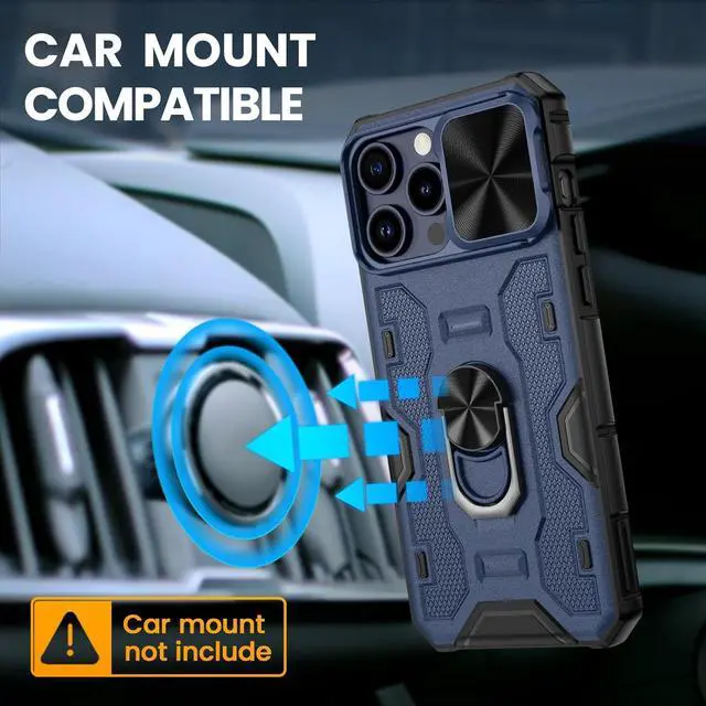 Alt view image 5 of 7 - VEGO Kickstand Case for iPhone 15 ProMax, with Slide Camera Cover & Built-in 360° Rotate Ring Stand Magnetic Shockproof Cover for iPhone 15 Pro Max 6.7" 2023 - Blue