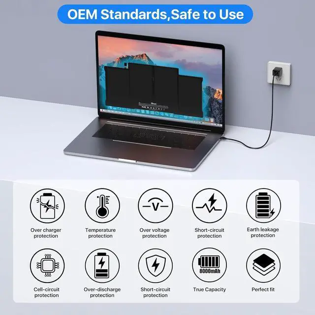 Alt view image 4 of 7 - Replacement Laptop Battery for MacBook Air 13 inch A1466(Mid 2012, Mid 2013, Early 2014, Early 2015,2017) A1369(Late 2010, Mid 2011 Version) 7200mAh,fits A1496 A1405 A1377 [Upgraded 3.0]