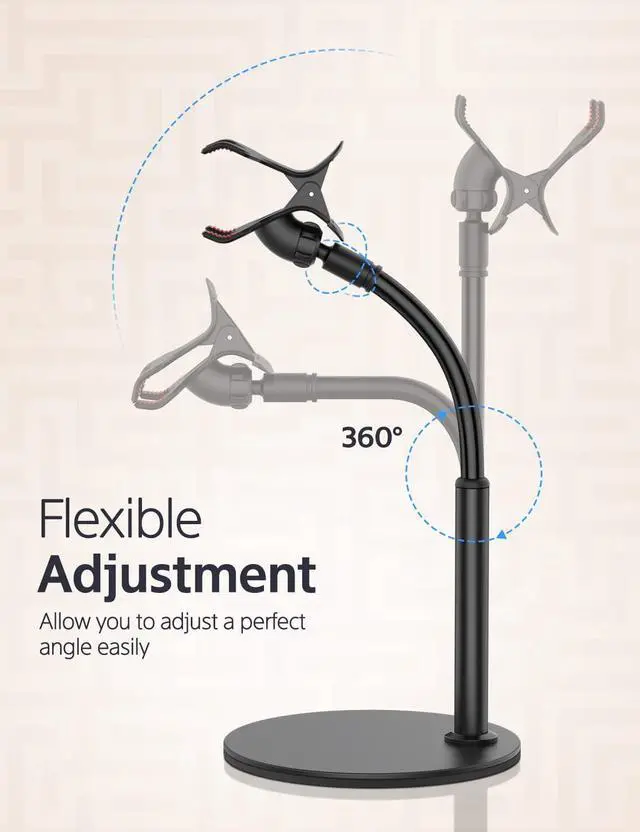Alt view image 4 of 7 - Cell Phone Stand, Adjustable Phone Holder for Desk, Gooseneck Flexible Arm Universal Phone Stand, Thick Case Aluminum Alloy Desktop Phone Holder Compatible with 3.5"-6.5" Device (Black)