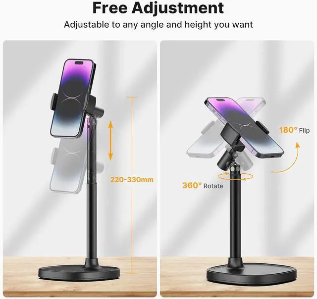 Alt view image 2 of 7 - Cell Phone Stand, Ulanzi Height Adjustable Phone Holder, Desk Phone Stand for All Mobile Phone, Desk Phone Holder for iPhone 14/13/12 Pro/XS Max/XR, Samsung Galaxy S22/S21/S20/S10 and Other Phones