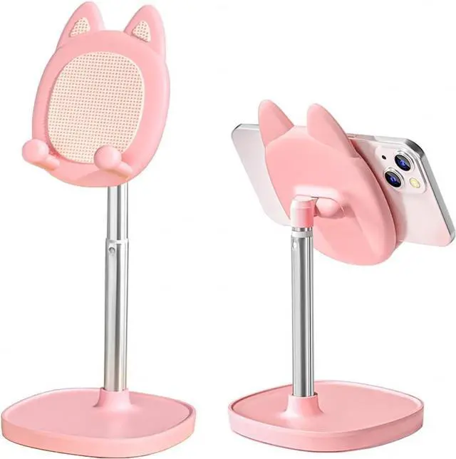 Main image of Cute Cat Phone Stand, Cat Head Cell Phone Holder for Desk,Angle&Height Adjustable Compatible with All Smartphone,iPhone,Samsung,Tablet,iPad-Pink