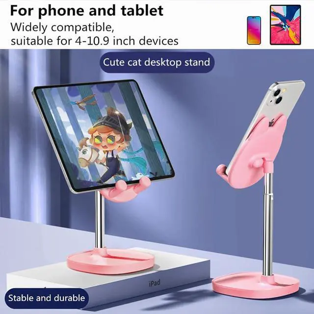 Alt view image 2 of 6 - Cute Cat Phone Stand, Cat Head Cell Phone Holder for Desk,Angle&Height Adjustable Compatible with All Smartphone,iPhone,Samsung,Tablet,iPad-Pink