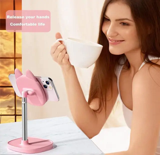 Alt view image 6 of 6 - Cute Cat Phone Stand, Cat Head Cell Phone Holder for Desk,Angle&Height Adjustable Compatible with All Smartphone,iPhone,Samsung,Tablet,iPad-Pink